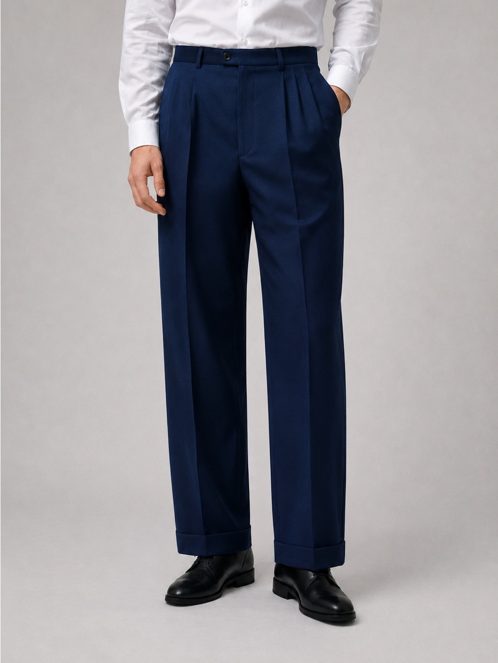 Zanella Dress Pants Men's 36x30 Blue 100% Wool Pleated Cuffed Hem Made in Italy